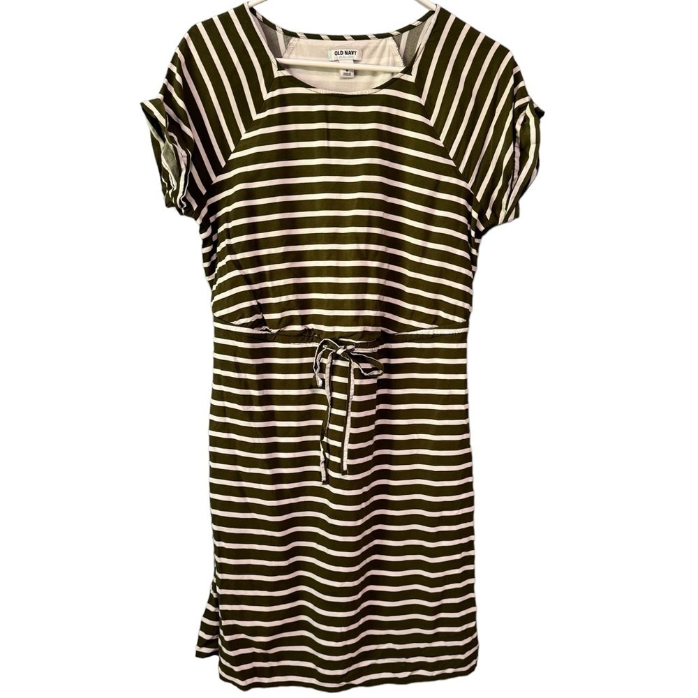Old Navy Waisted Dress in Olive Stripe. Women’s Medium